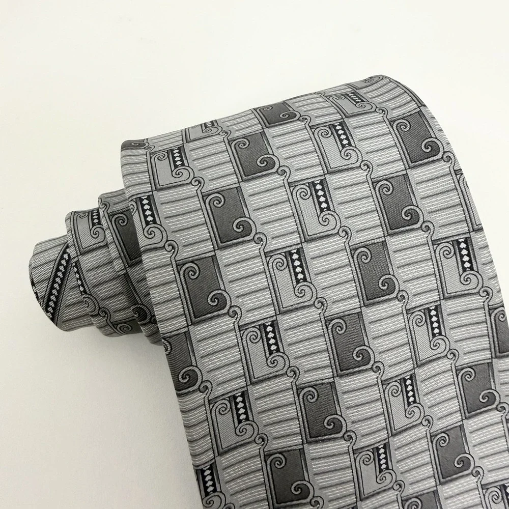 Gianni Versace Mens Tie Baroque Medusa Logo Gray Satin Silk 3 5/8